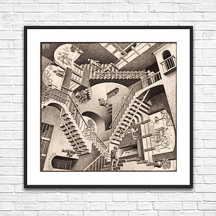 原创高清埃舍尔视错觉版画相对性装饰画