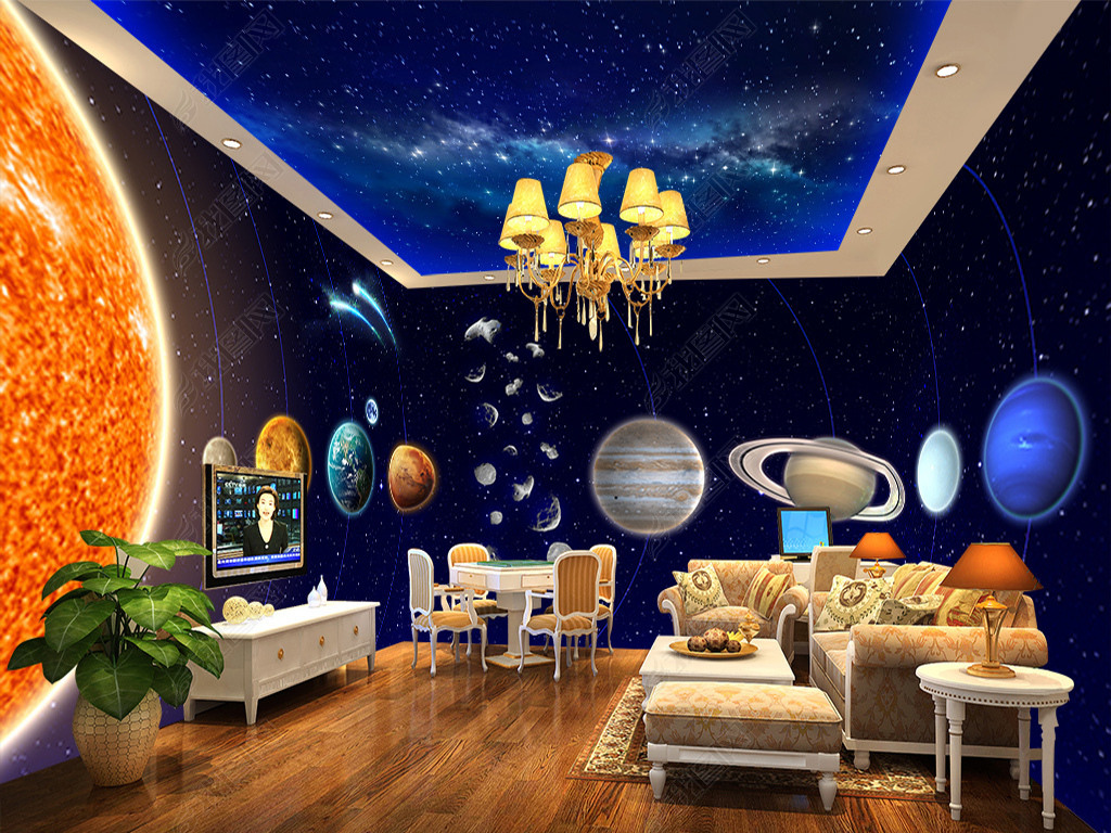 太阳系行星主题空间全屋背景墙