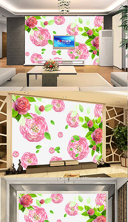 简约手绘玫瑰花浪漫温馨客厅背景墙壁画