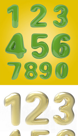 3d立体金属果冻字体数字卡通字体