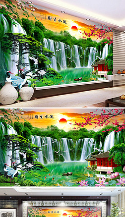 八方聚财山水画壁画专题模板-八方聚财山水画壁画图片素材下载-我图网