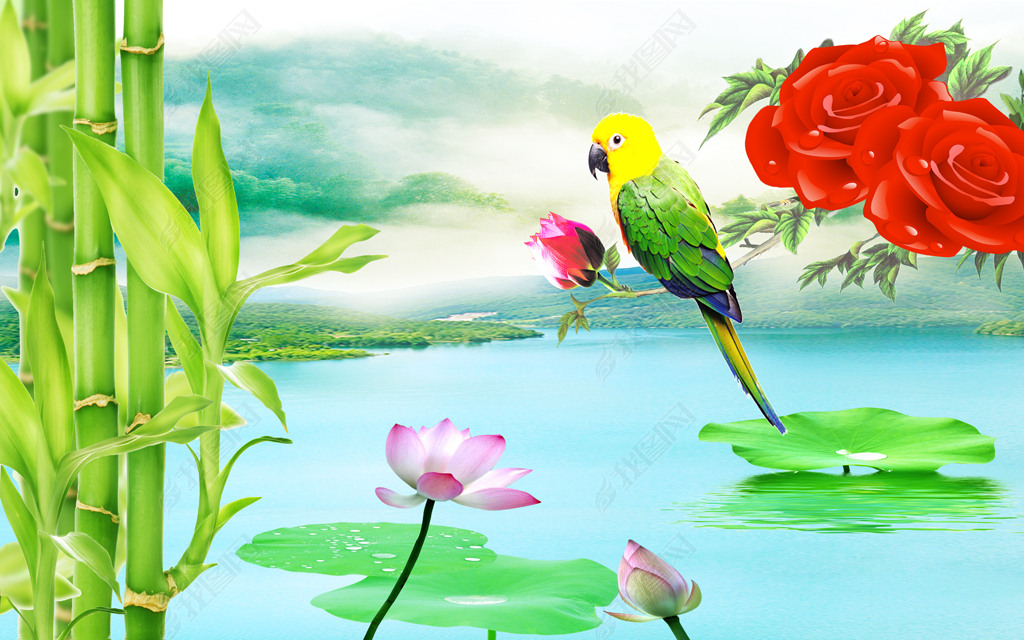 山水花鸟美景图