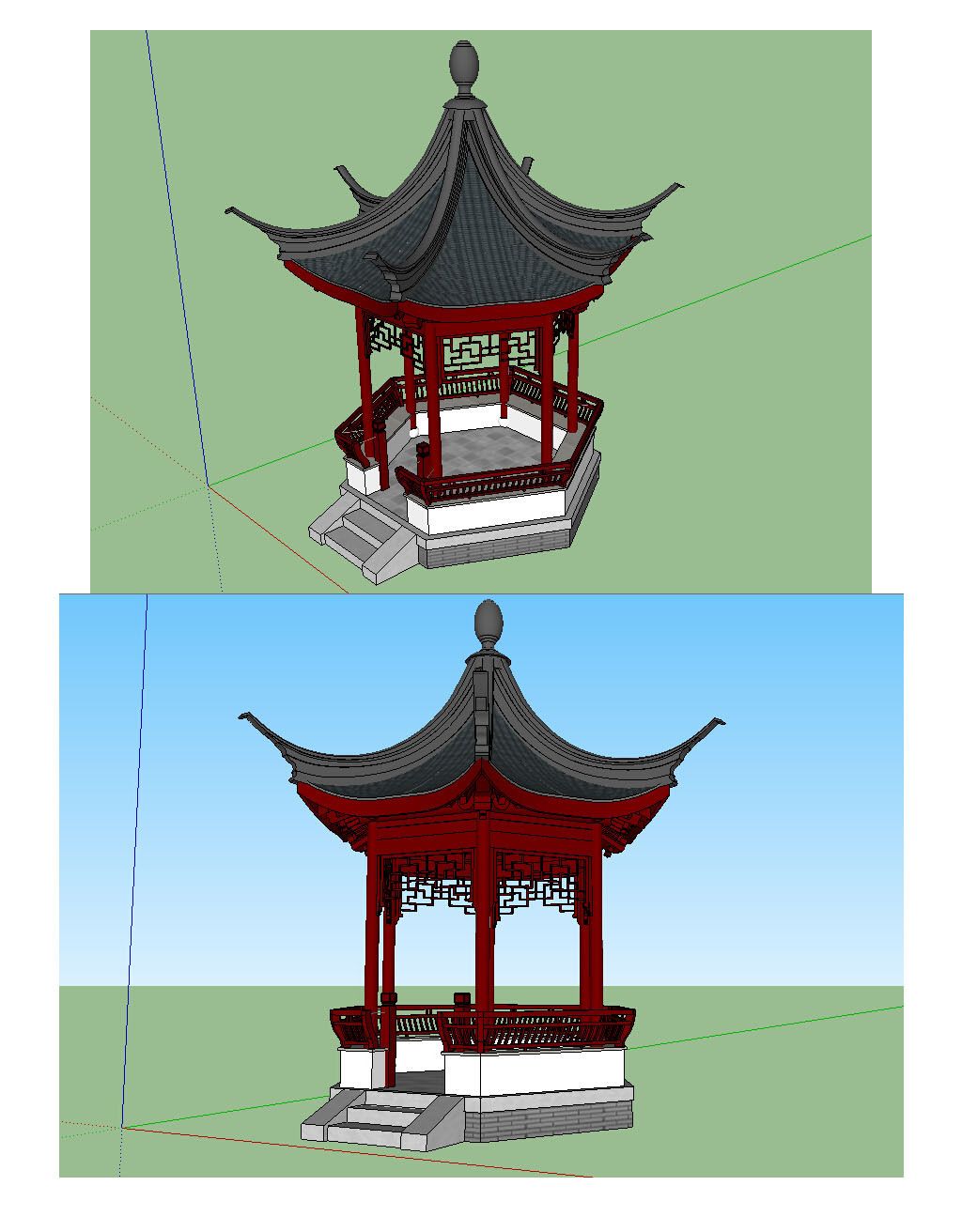 苏式六角亭景观草图大师su模型