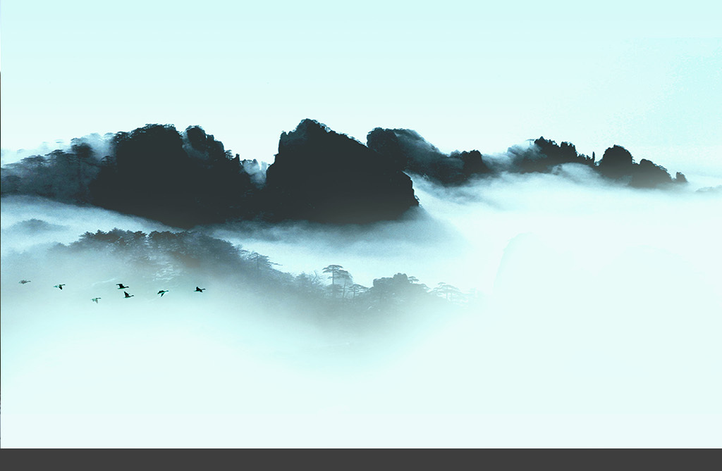 新中式水墨山水背景墙卧室装饰壁画