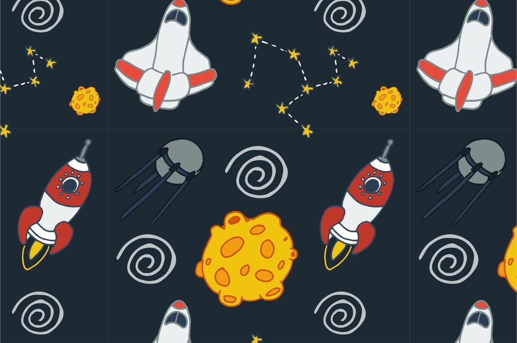 小清新外太空交通运输火箭卡通图案印花素材