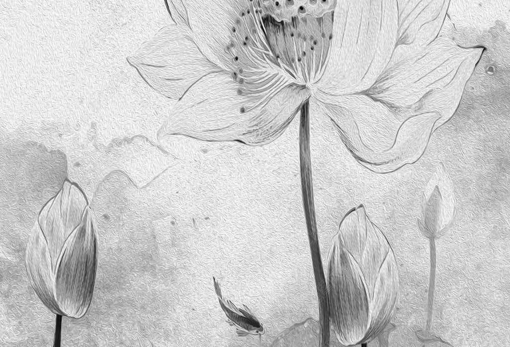 原创新中式水墨荷花黑白时尚装饰画无框画版权可商用