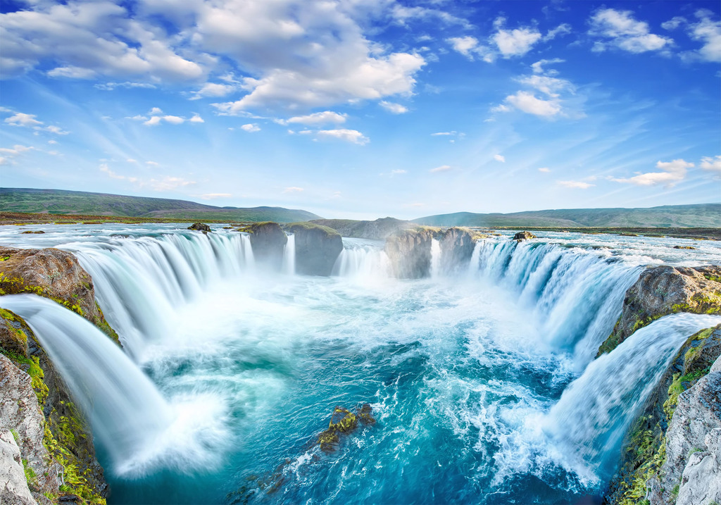 江山如画高清瀑布自然风光客厅电视背景墙