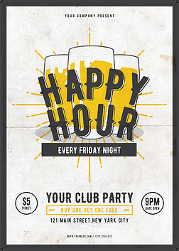 潮流手绘啤酒节酒馆欢乐时光psd宣传海报