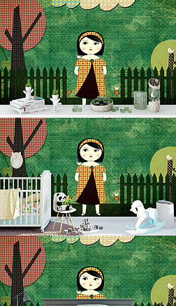 儿童绘画卡通油画背景墙卡通壁纸墙纸贴纸