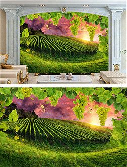 葡萄酒庄园酒庄3D背景墙壁画