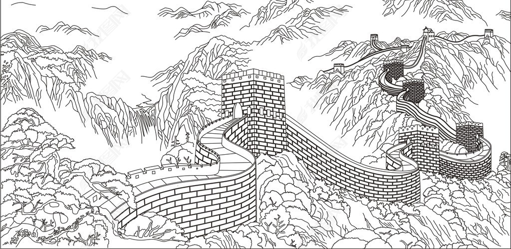 原创锦绣河山锦绣山河长城风景山水画版权可商用