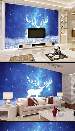 麋鹿森林星空北欧装饰画