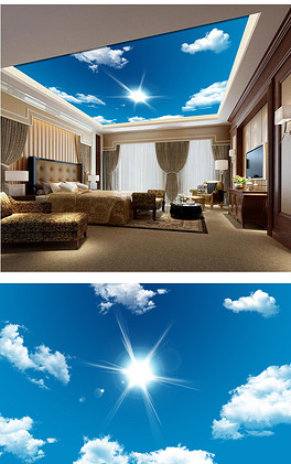 简约天顶蓝天白云风景吊顶背景墙下载