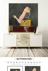 美式经典情侣人物拥抱绘画装饰画图片设计素材