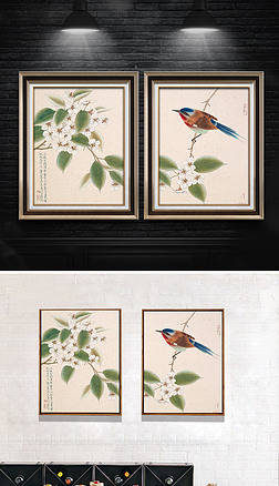 新中式花鸟工笔国画简约装饰画