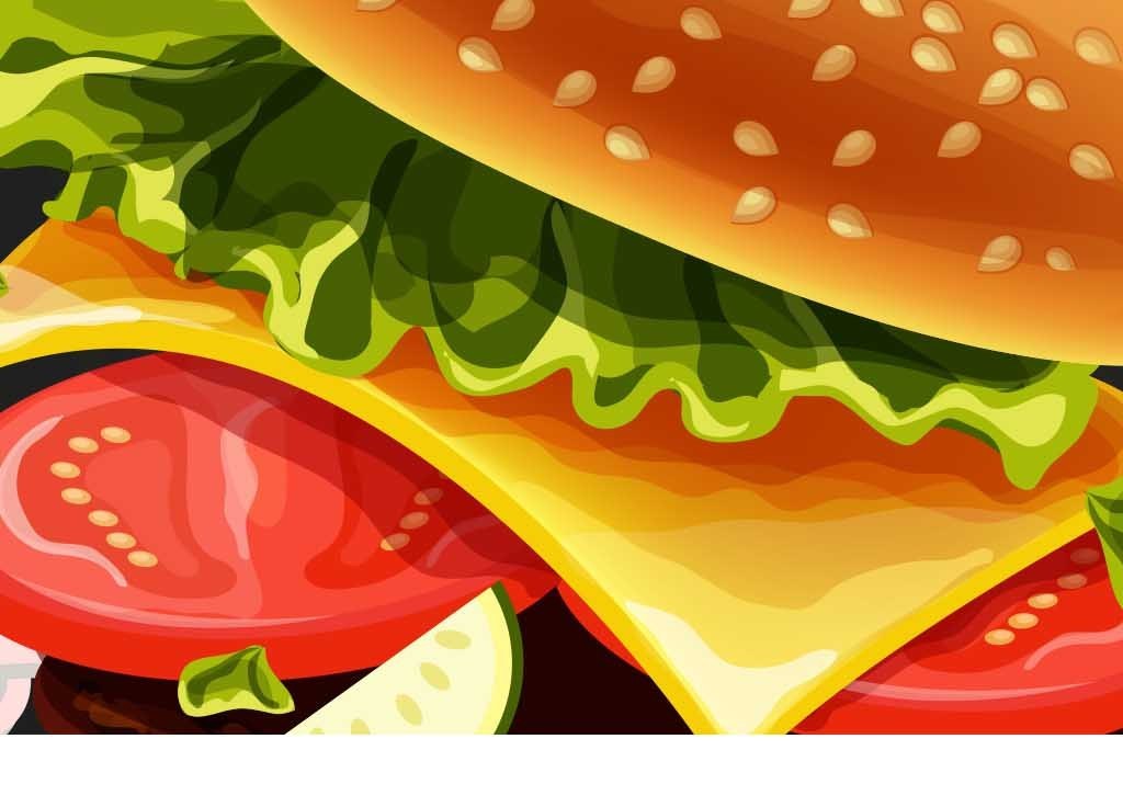 薯条可乐汉堡套餐西式食品店背景墙壁画