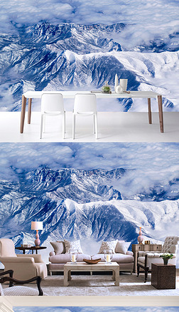 大自然山水风景画背景墙|清新简约雪山远山水墨山水风景电视背景墙