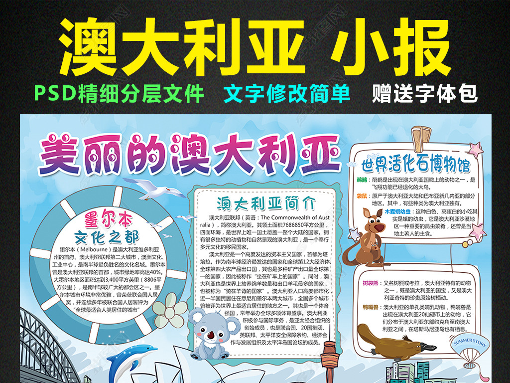 原创澳大利亚小报大洋洲地理手抄报电子小报设计版权可商用