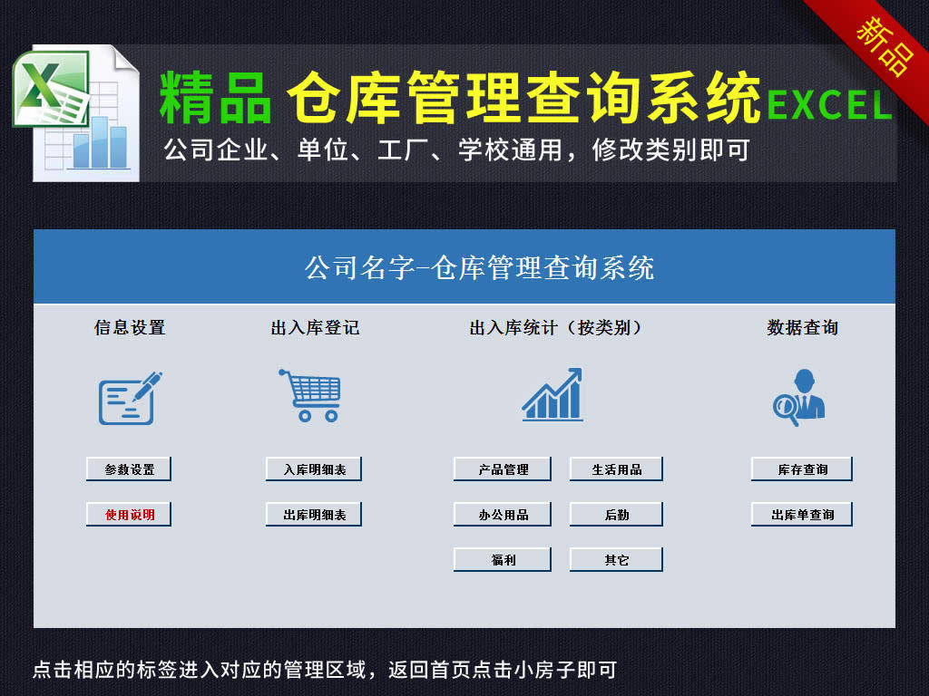 通用仓库出入库存统计表格模板按多类别统计