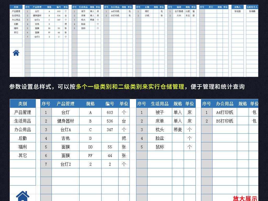 通用仓库出入库存统计表格模板按多类别统计