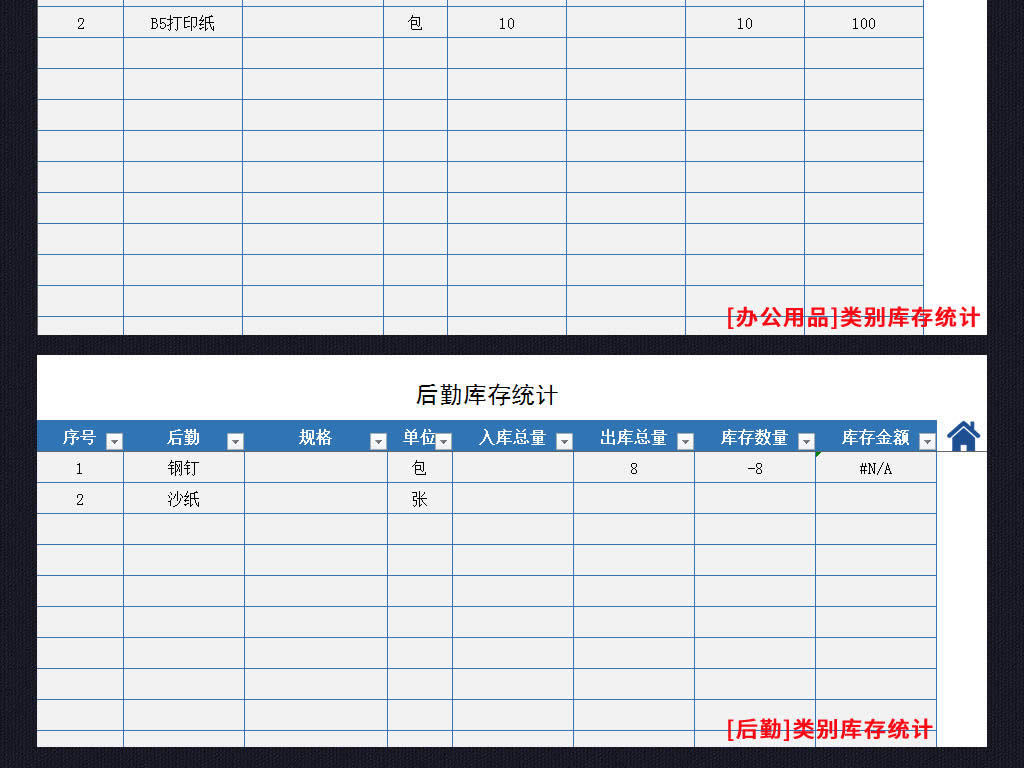 通用仓库出入库存统计表格模板按多类别统计