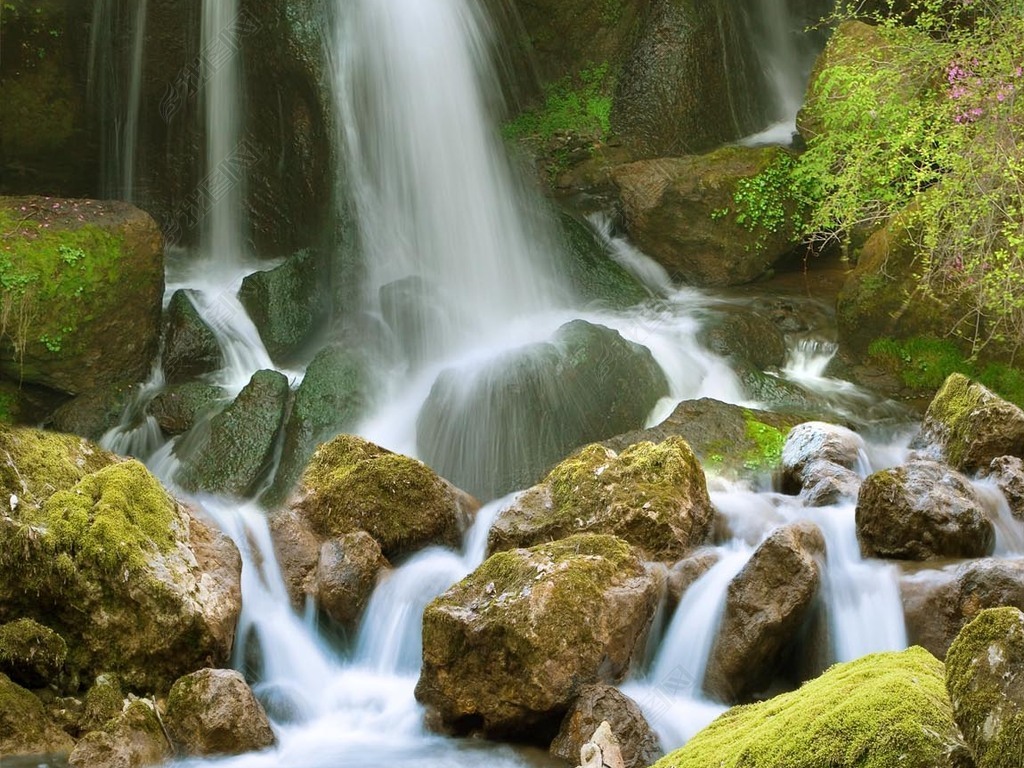 山涧小溪流瀑布流水生财风景画玄关背景墙