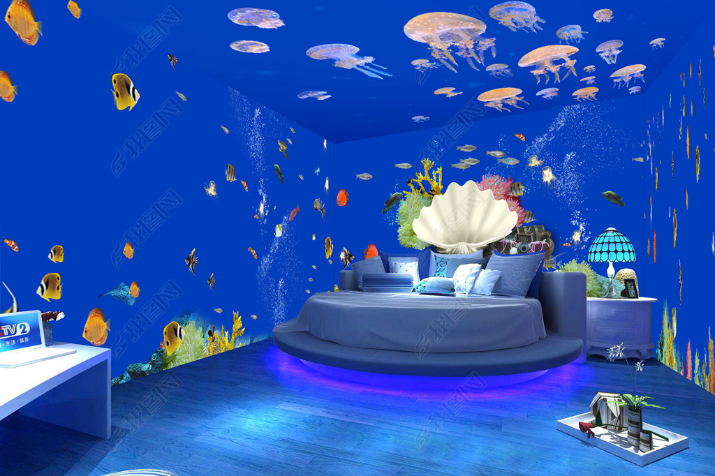 梦幻海底世界主题馆3d空间背景墙