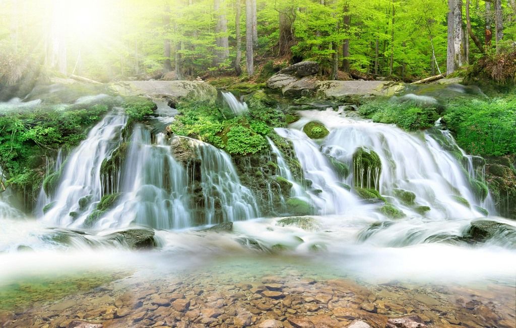 山水美景自然风光瀑布流水生财风景画背景墙