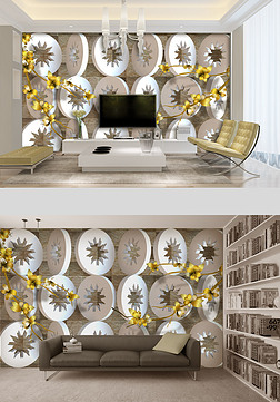 艺术花石膏艺术作品砖墙3d电视背景墙壁画