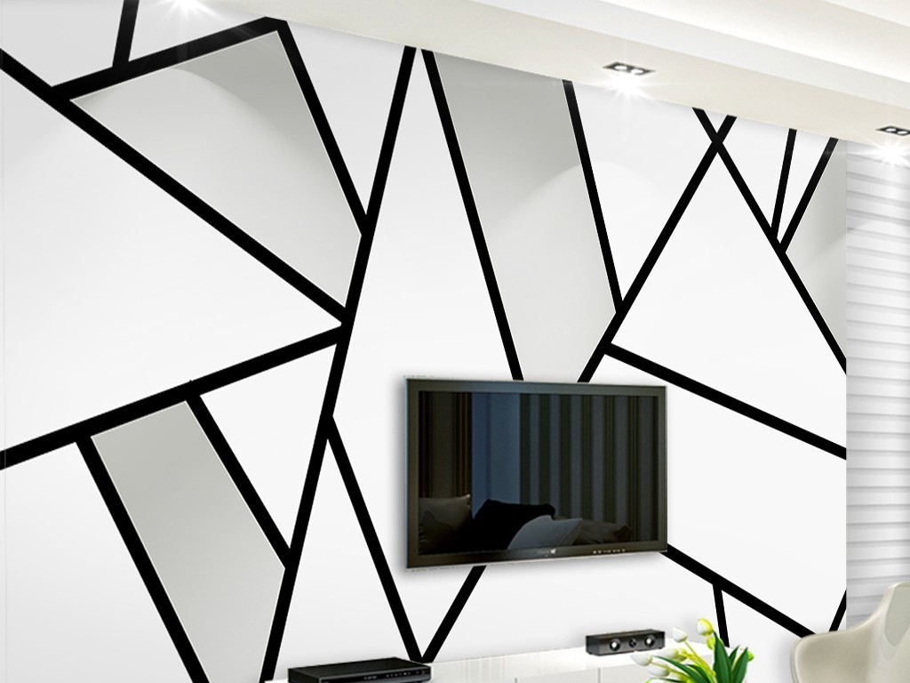 极简黑白三角线条现代简约电视背景墙图片设计素材-高清psd模板下载