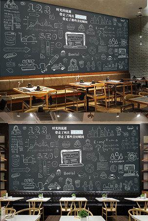 欧美手绘黑板粉笔字酒吧咖啡店背景墙