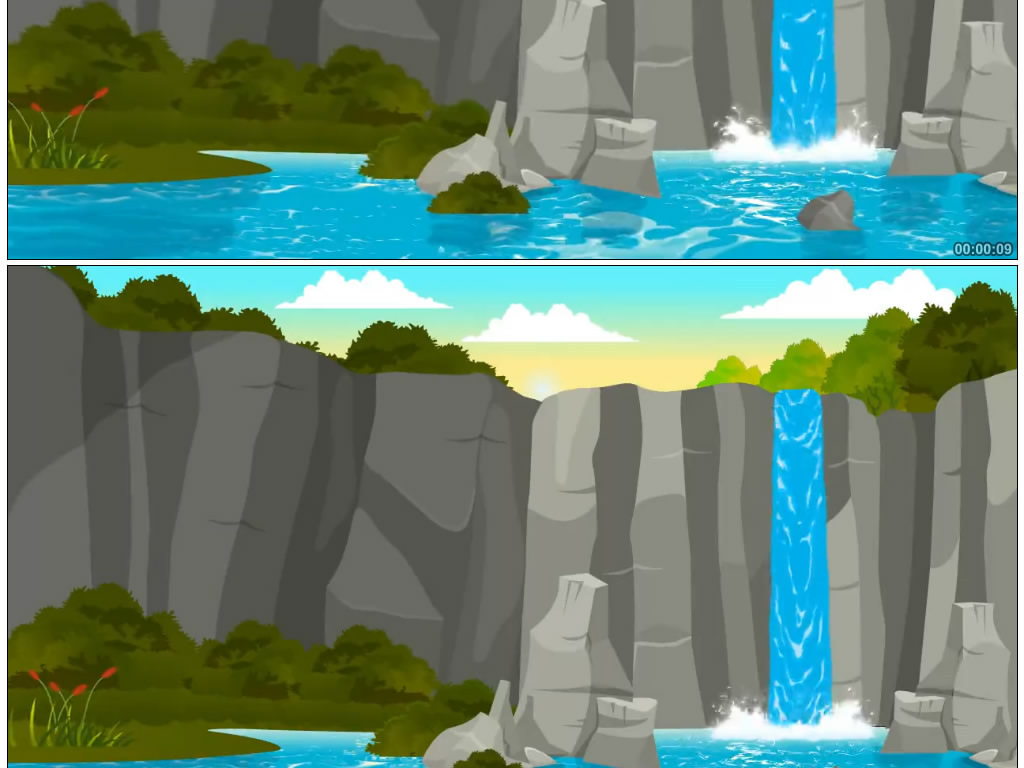 高山瀑布卡通动画片儿童节舞台晚会视频素材