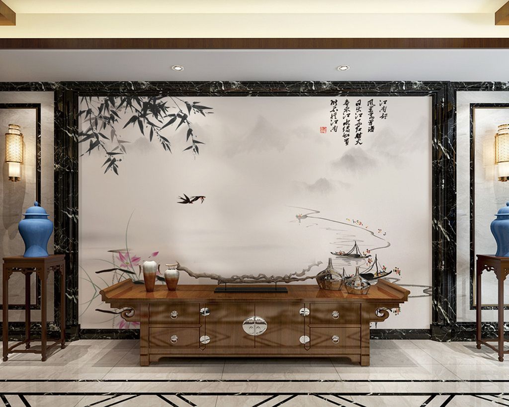 新中式水墨山水画中式背景墙