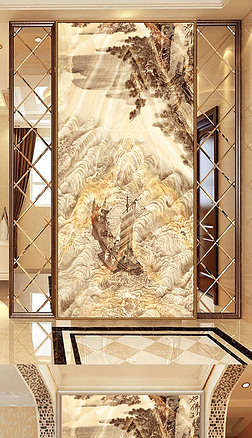 3d中国风手绘艺术油画花鸟玄关|一帆风顺国画山水风光风景背景墙装饰