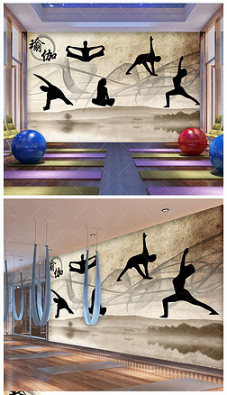 健身画,背景墙|运动健身瑜伽保健剪影时尚背景墙壁画