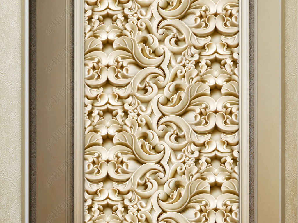 欧式花纹浮雕玄关过道背景墙