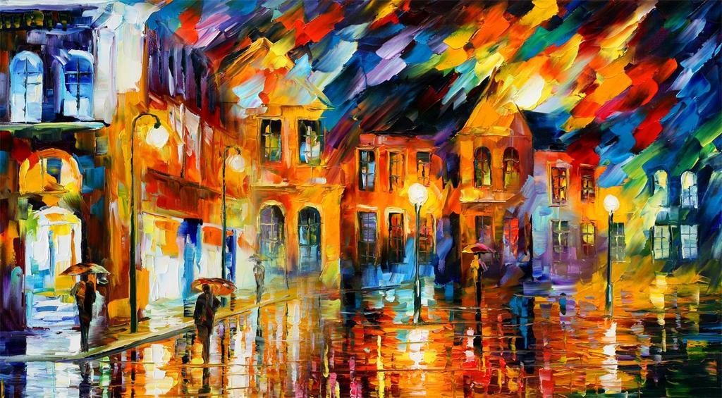 欧式雨天街景油画