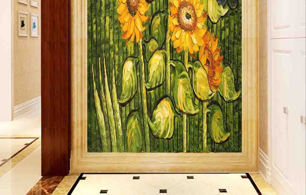 高清油画向日葵花玄关