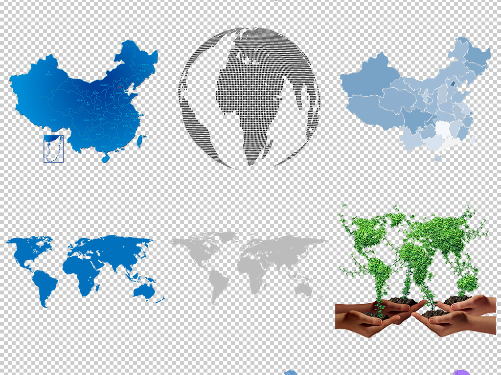 卡通手绘中国地图世界地图设计元素png