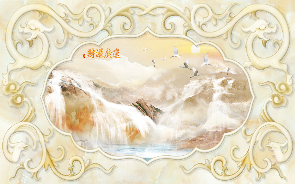 高清大理石山水石纹龙凤江山如画双龙