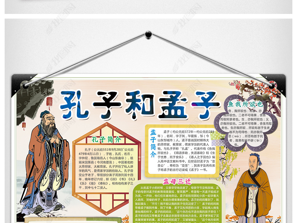 原创孔子和孟子小报论语国学经典手抄报电子小报版权可商用