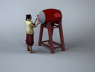 古代敲鼓人物3d模型