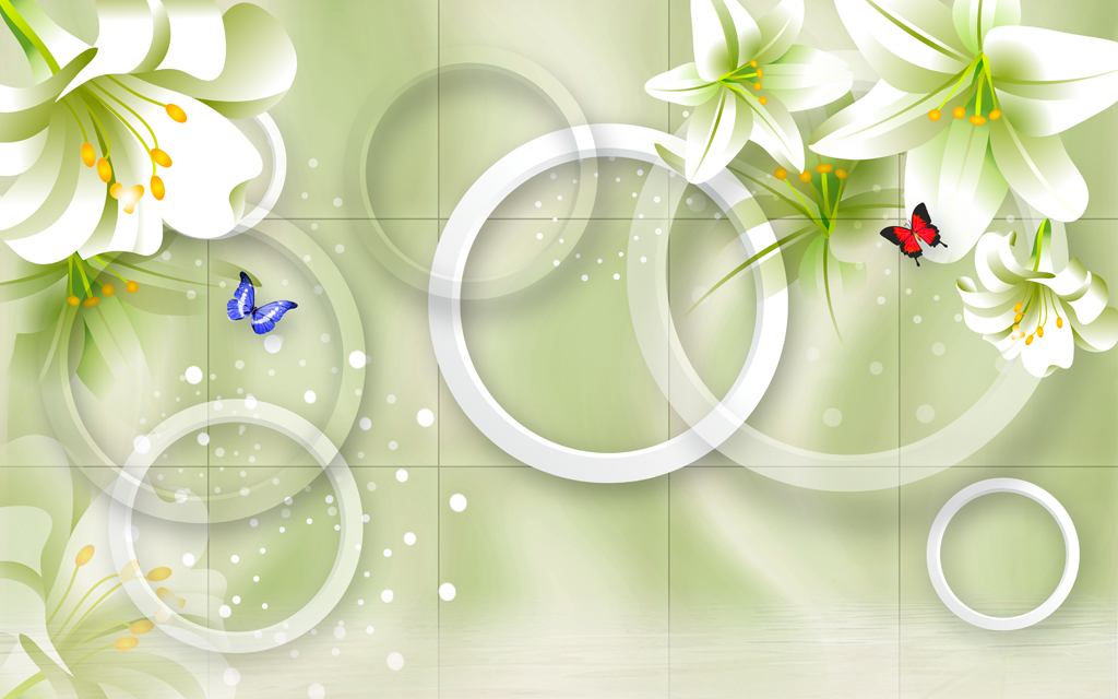 梦幻百合花3d唯美背景墙壁画