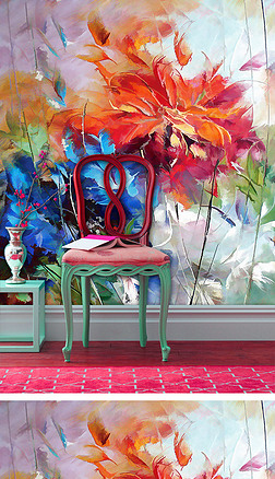 花水粉画装饰画|欧式彩色手绘花卉欧式客厅玄关壁画