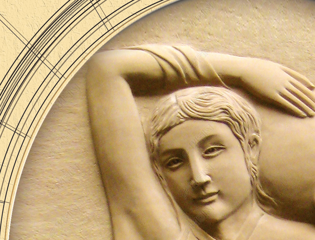 罗马柱砂岩浮雕美女背景