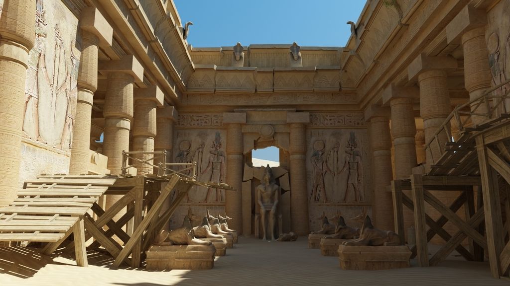 烈日下的埃及神殿建筑场景3d模型