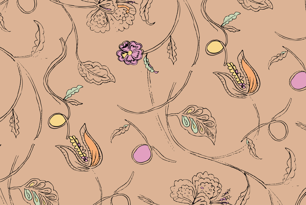 花卉素描图案印花矢量图