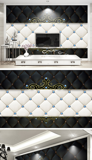 欧式花纹3d立体奢华钻石软包电视背景墙