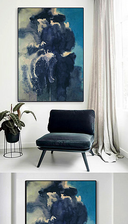 蓝色抽象艺术简约文理创意油画