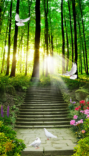 原创时尚楼梯风景大树玄关背景墙